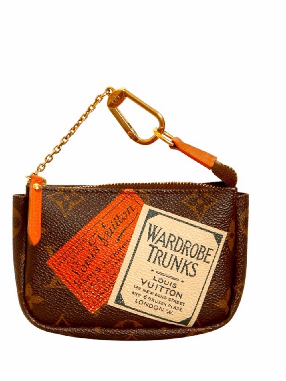 Louis Vuitton Brown Monogram Coin Pouch with Orange Trim